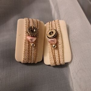 Beige and Slightly Pink Rectangular Earrings